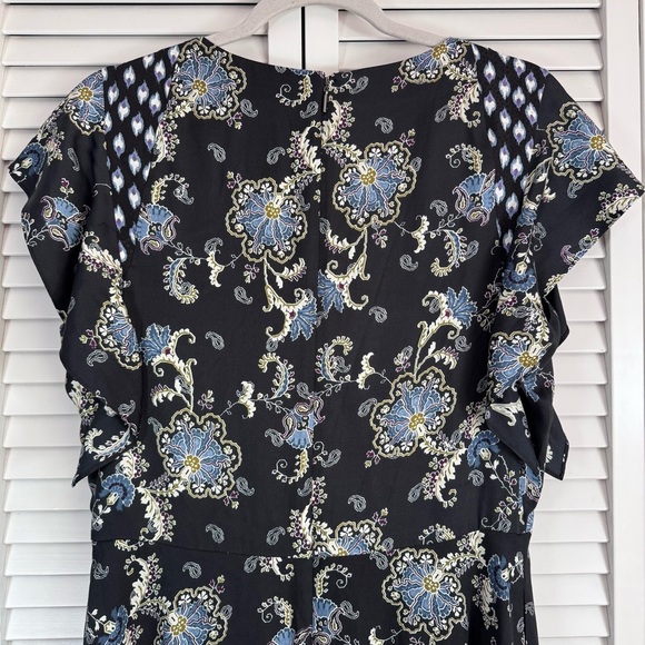 Rebecca Taylor Silk Blend Paisley Dress Black Ruffle Flutter Sleeve Size 8 - Picture 5 of 13
